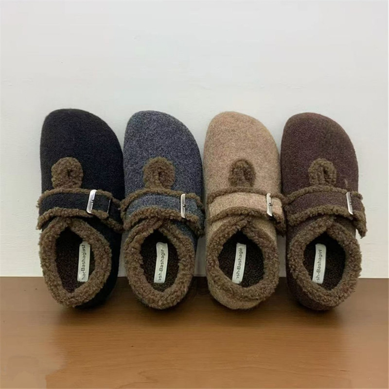 厚底内增高毛呢加绒勃肯鞋女2025秋冬新款保暖棉鞋玛丽珍鞋毛毛鞋