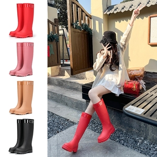 外穿成人加绒徒步水靴耐磨 女防水防滑不累脚时尚 高筒雨鞋 雨靴水鞋
