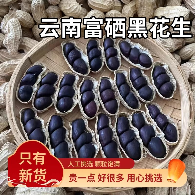 云南黑花生富硒黑花生普洱2025新货晒干黑花生种带壳黑皮花生米
