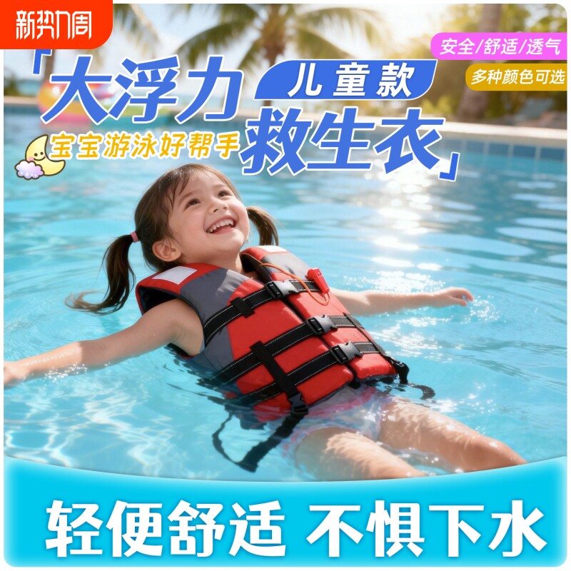 儿童救生衣专业浮力衣男女童浮力背心浮潜学游泳保暖漂流马甲装备