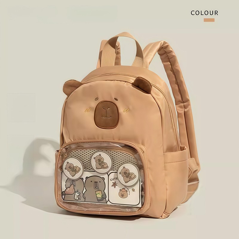 可爱卡皮巴拉背包痛包旅游轻便百搭通勤双肩包卡通水豚小学生书包