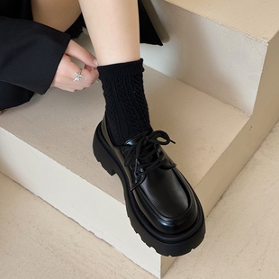 玛丽珍百搭松糕系带黑色jk单鞋 新款 女2025春秋季 英伦风厚底小皮鞋