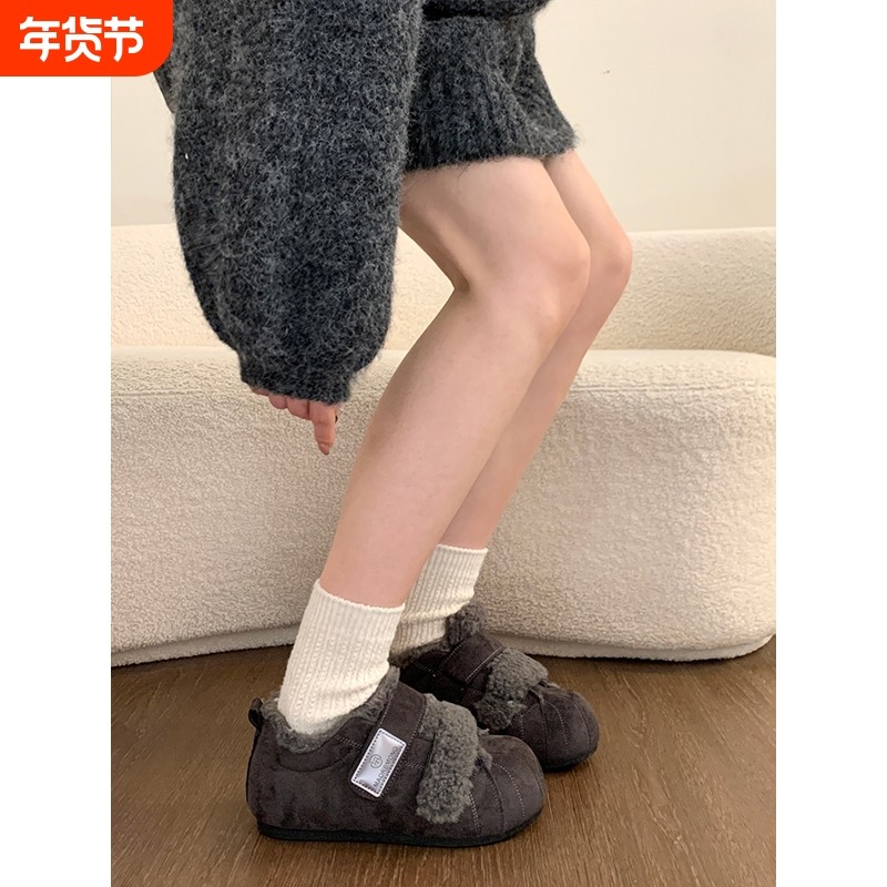 厚底内增高加绒豆豆勃肯鞋女毛毛雪地靴2025新款冬季保暖棉鞋毛绒,女鞋,时尚雪地靴,淘宝优惠券,粉丝福利购,淘宝优惠卷