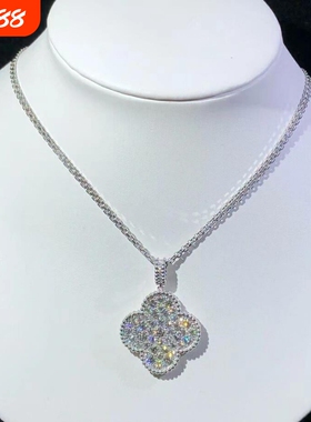 超闪白金品质满钻幸运草项链锁骨链952银不过敏925银金色