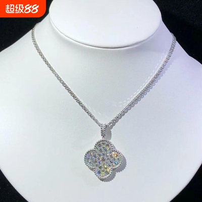 超闪白金品质满钻幸运草项链锁骨链952银不过敏925银金色