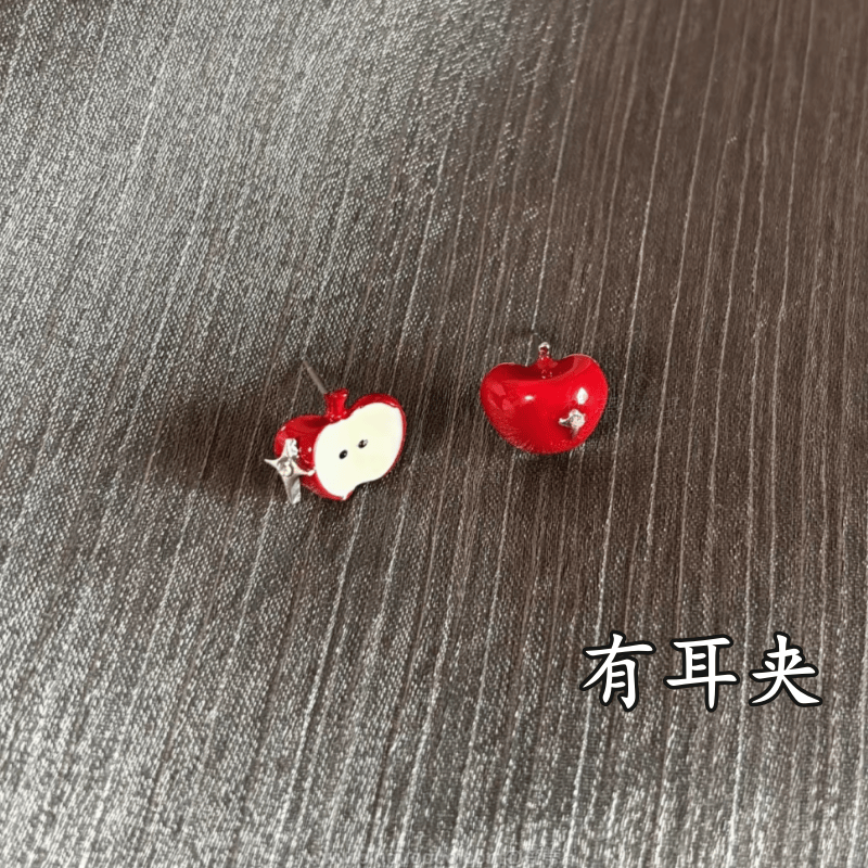 小苹果平安果925银针耳钉小众设计感气质高级感春夏新无耳洞耳夹