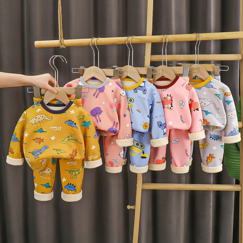 儿童加绒内衣套装秋冬新款加厚保暖秋衣秋裤中小男女打底家居套装