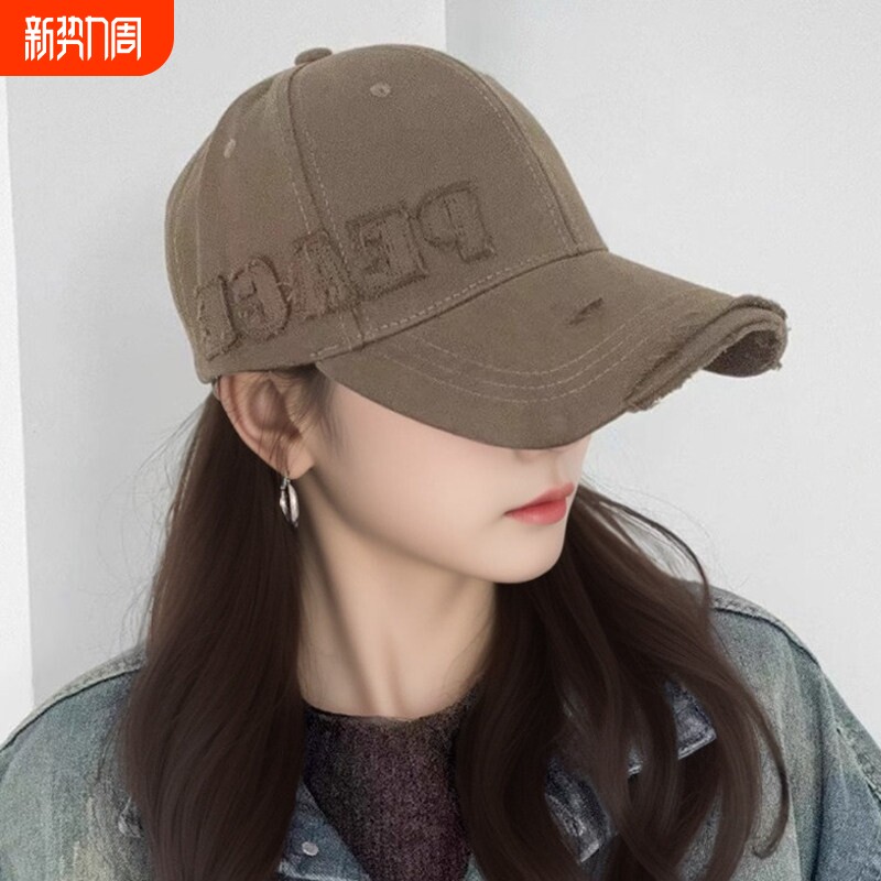 复古破洞棒球帽女新款加大加深宽檐显脸小硬顶鸭舌帽大头围帽子男