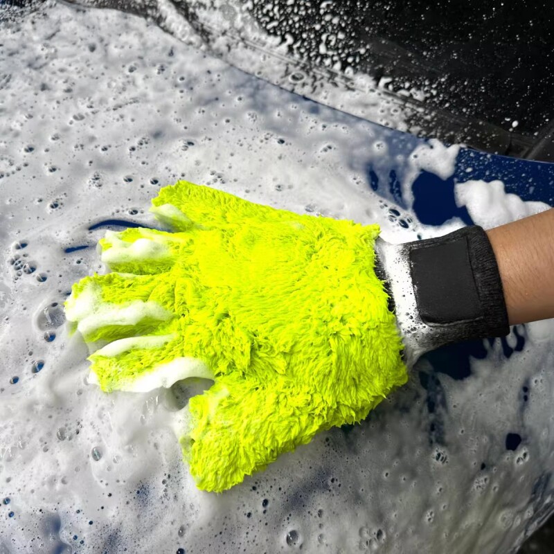 加厚双面五指毛绒洗车手套毛绒熊掌擦车打泡沫刷车清洁不伤漆面