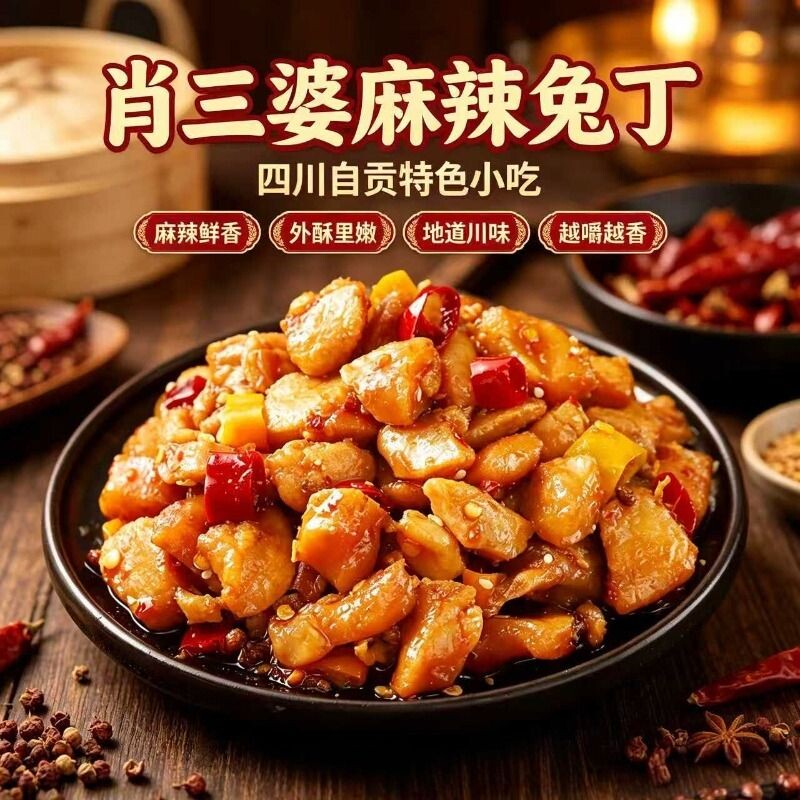肖三婆自贡冷吃兔四川特产麻辣兔丁开袋即食私房香辣兔肉零食小吃