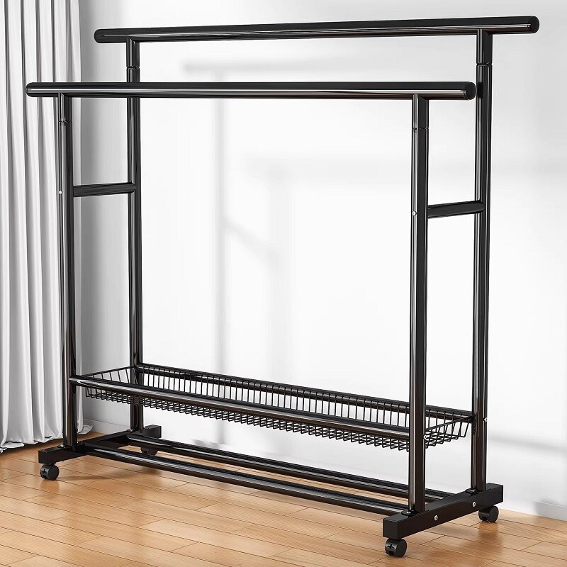 简易晾衣架家用落地可移动挂衣服架子卧室省空间衣帽架阳台衣杆架