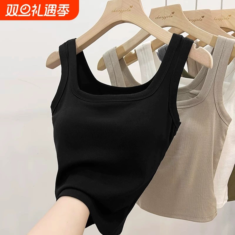 白色吊带美背文胸一体背心女2025新款打底内搭带胸垫上衣外穿螺纹