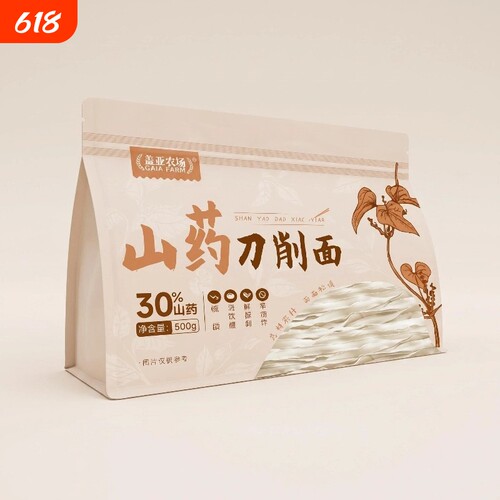 盖亚农场山药刀削面500g低脂饱腹密封袋装速食
