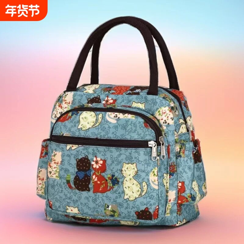 妈妈包上班包布包学生饭盒袋便当包女士手腕包手提防水方形牛津布
