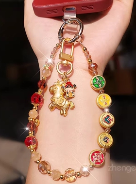 五路财神元宝吊坠手机链ins女招财手链短款小众高档挂件手作挂绳