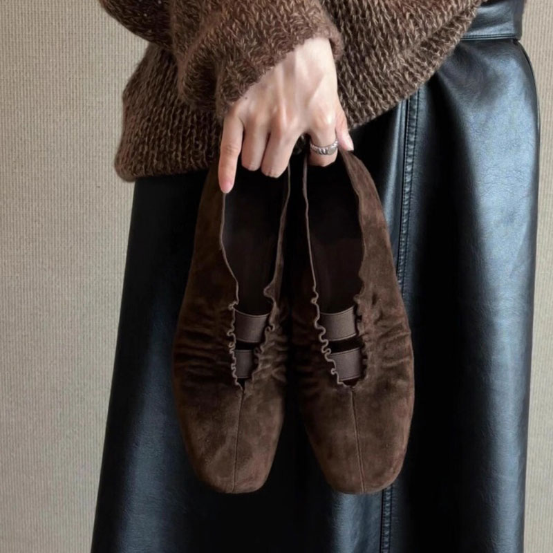 羊皮版~复古方头低跟乐福鞋2025新款小众时尚百搭单鞋女粗跟圆头