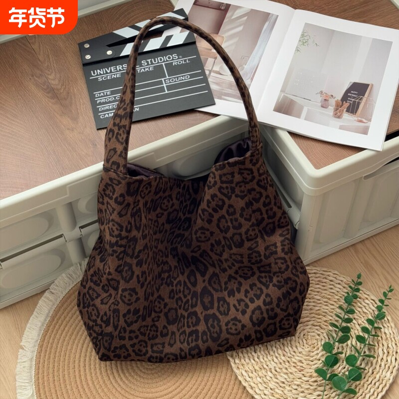 大容量豹纹包包女2025新款秋冬韩系时尚百搭单肩包通勤托特包手提