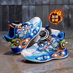 加绒儿童鞋子男童带灯秋冬2025新款二棉运动鞋亮灯发光老爹鞋男孩