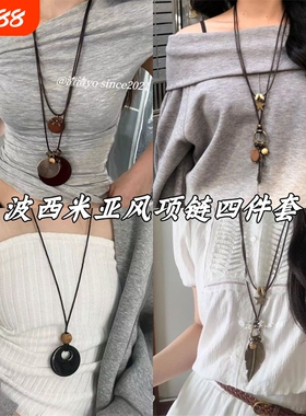 复古做旧蝴蝶结金属项链民族风波西米亚简约百搭长款圆环吊坠2025