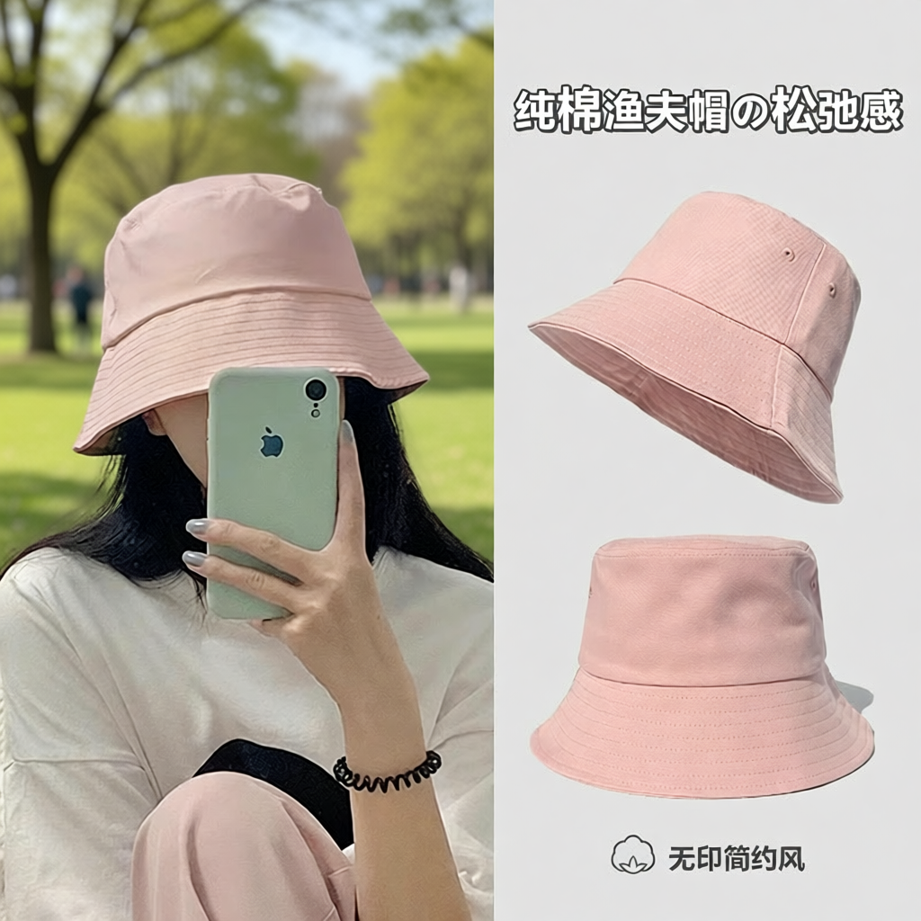 日本粉色超好看洋气渔夫帽女2025新款开春遮阳防晒帽子显脸小平顶