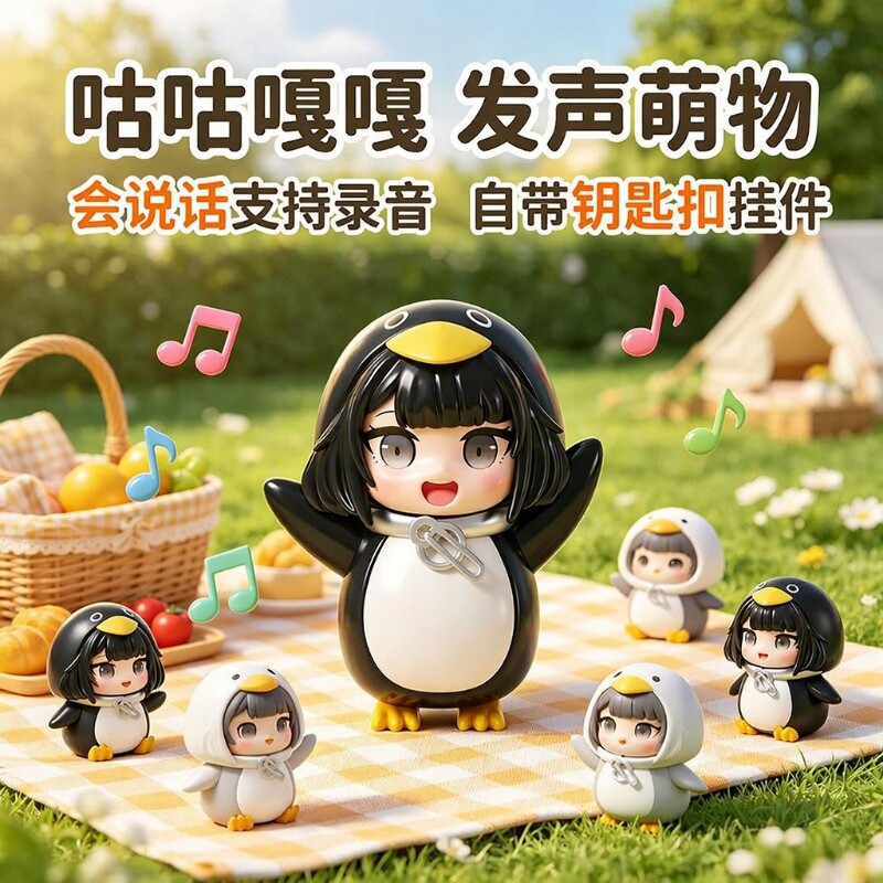 会说话的咕咕嘎嘎手办小企鹅带录音Q版企鹅模型摆挂件解压办公室图片