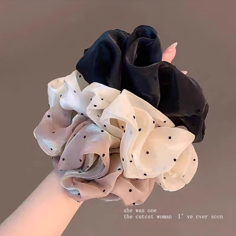 珠光大肠绝美夏日高级感扎头网纱发圈超大头绳2025新款波点肥发圈