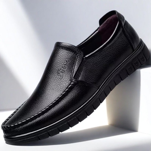皮鞋 休闲中老年爸爸男鞋 春夏季 工作鞋 透气软底防滑真皮鞋 2026男士