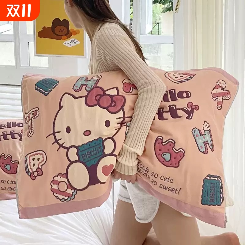 三丽鸥八层纱布枕巾纯棉一对装高档吸汗透气全棉枕头巾防头油加大