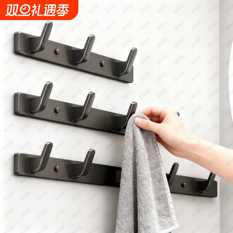 免打孔挂衣钩门后衣架太空铝壁挂式墙上粘钩强力承重玄关衣帽钩