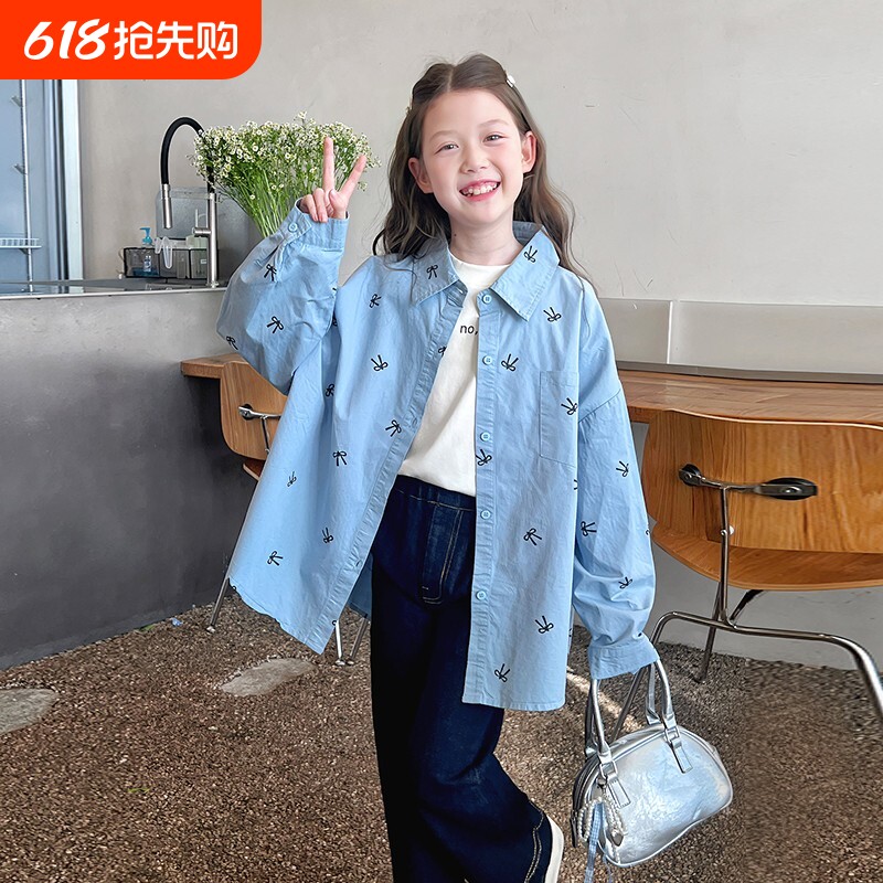 女童韩范洋气衬衣外套春秋款2026新款儿童蝴蝶结休闲慵懒衬衫秋装