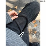 加绒加厚窄版阔腿裤女2025新款秋冬季垂感高腰毛呢裤子直筒裤大码