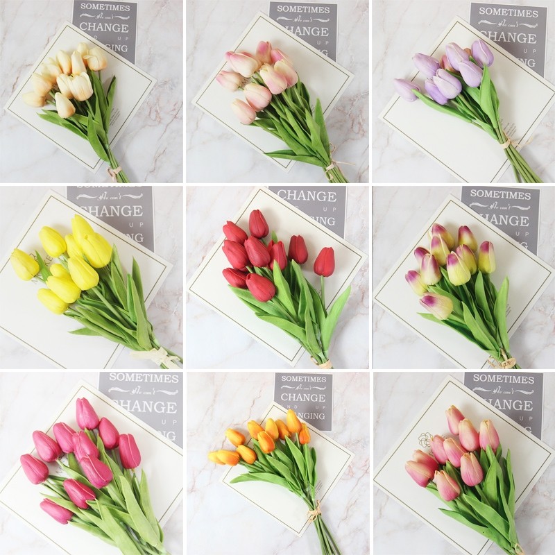 10支仿真花PU花郁金香花家居装饰摆件绢花鲜花客厅卧室摆放逼真