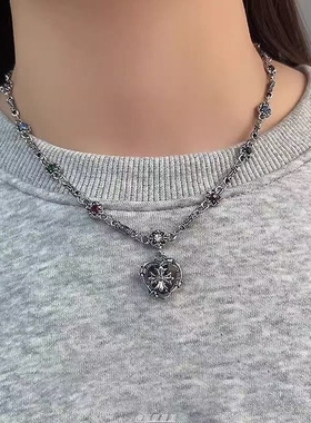 vintage高级感爱心克罗锁骨链小众设计秋冬毛衣链长款甜酷风项链