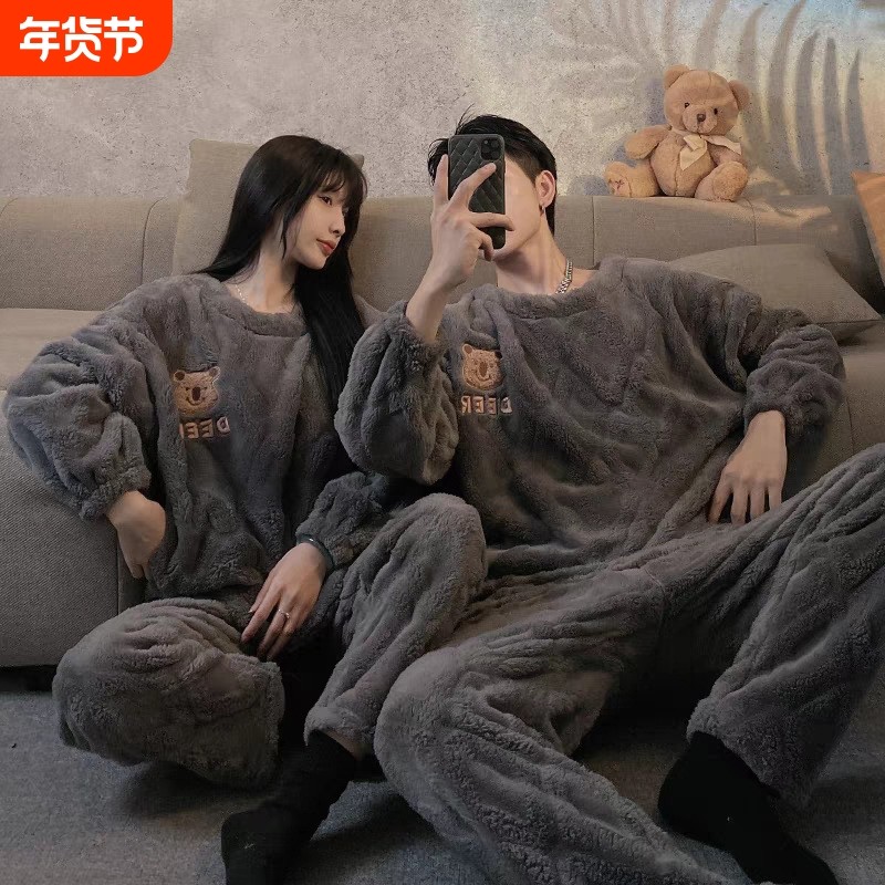 珊瑚绒情侣睡衣女款秋冬季加厚加绒2025新款男士法兰绒冬天家居服