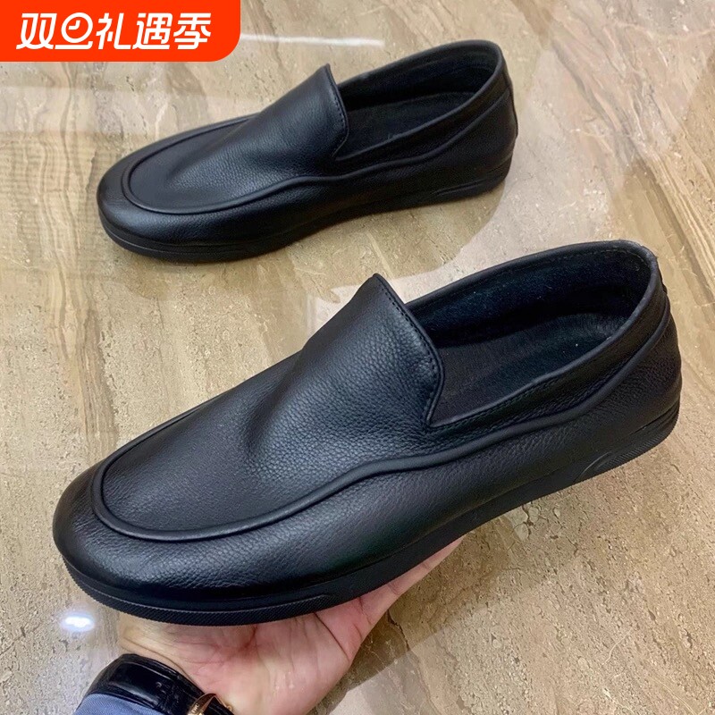 2025新款秋季皮鞋男款年轻人夏季透气软底商务休闲鞋一脚蹬豆豆鞋