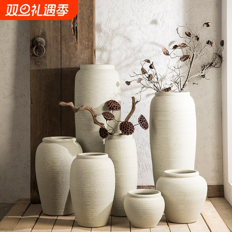景德镇陶瓷大花瓶北欧客厅插花干花白色落地陶罐现代简约装饰摆件