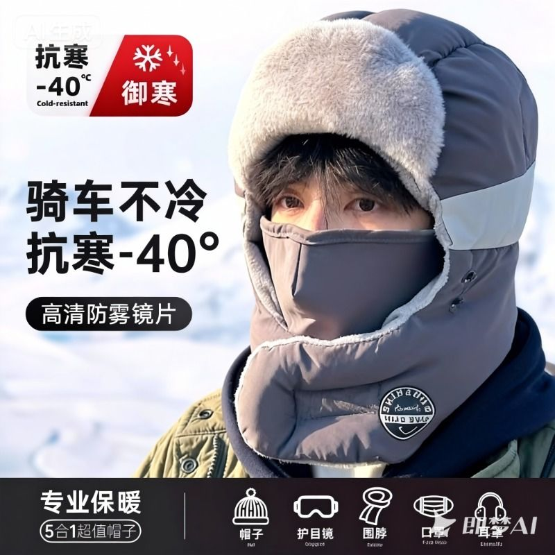 帽子男冬天雷锋帽男士冬季男款防风东北防寒面罩骑车秋冬护耳保暖