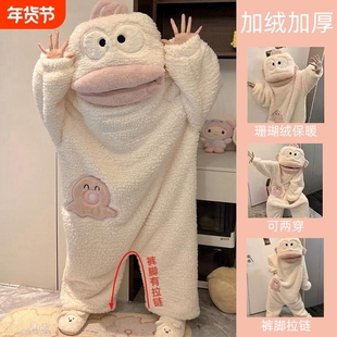 睡袍珊瑚绒睡衣女款2025新款冬高级感加厚男秋冬季家居服外穿连体