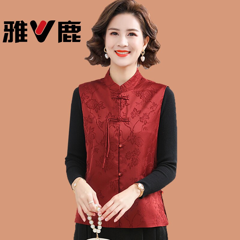 雅鹿2026春夏妈妈马甲新款上衣中老年女装新中式盘扣唐装坎肩背心