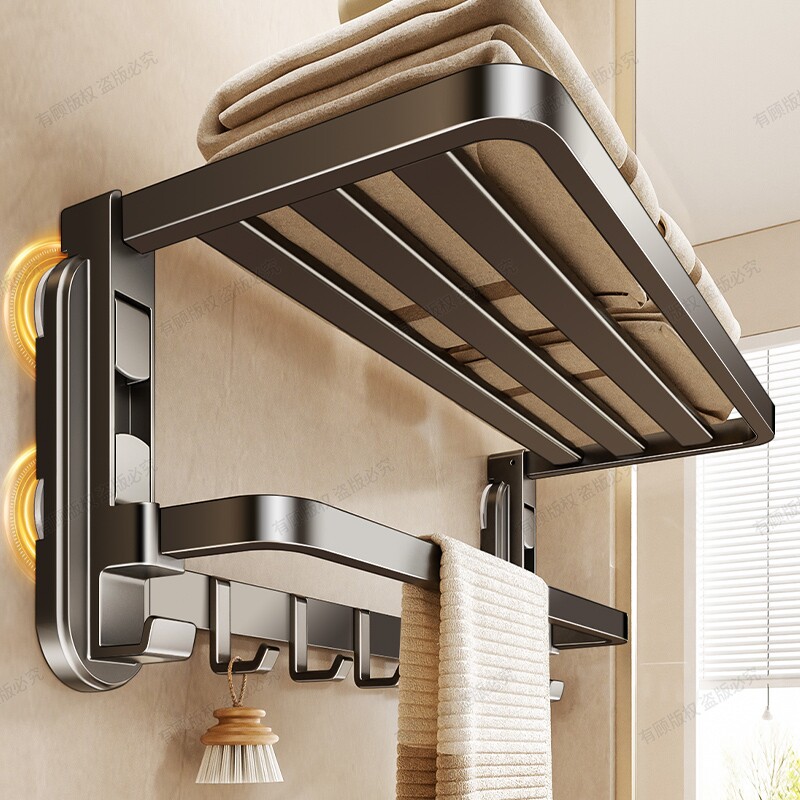 吸盘毛巾架浴室卫生间置物架免打孔浴巾架厕所挂架套件收纳马桶