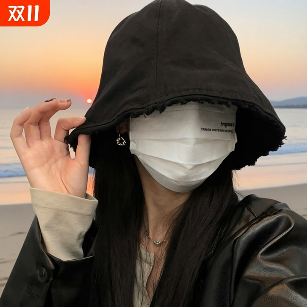 潮流早八素颜氛围感大版渔夫帽子女百搭不挑人显脸小圆顶盆帽ins