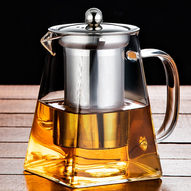 玻璃泡茶壶家用花茶水壶耐高温加厚耐热过滤水壶煮茶壶四方冲茶壶