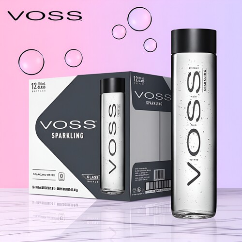 整箱挪威进口玻璃瓶800ml芙丝voss矿泉水高端气泡水苏打水饮料