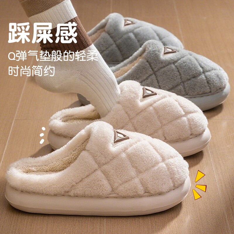 女士棉拖鞋2025新款冬季加绒加厚家居室内情侣保暖防滑棉拖鞋男士