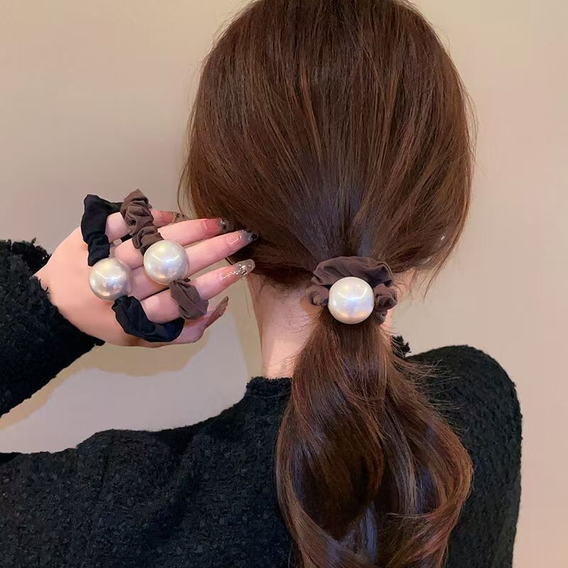 高级感仿珍珠大肠发圈新年红色发绳高弹力马尾头绳扎发头饰短发女