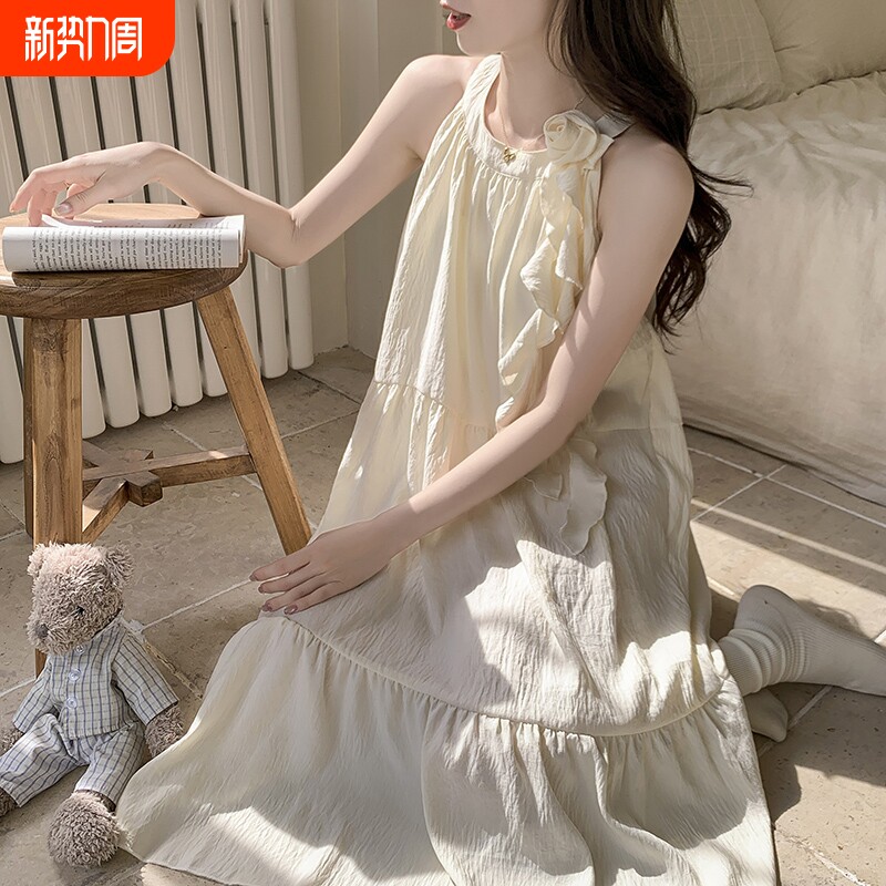 云朵棉吊带睡裙女夏季2025新款公主风睡衣带胸垫少女家居服中长款