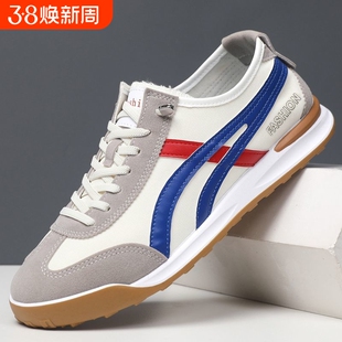 新款2025春夏季男鞋板鞋时尚舒适布面透气运动休闲阿甘鞋轻便平底