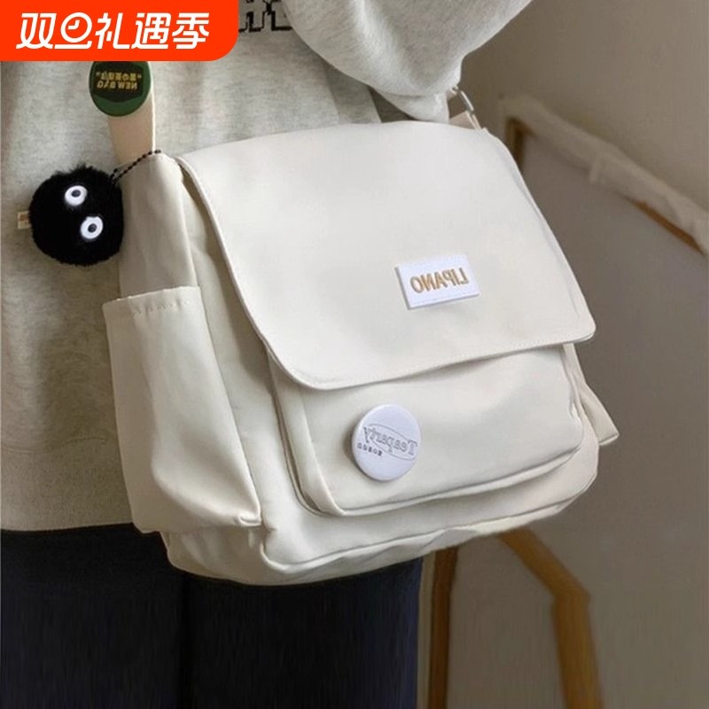 斜挎包2024新日系帆布单肩包邮差包男斜跨ins挎包学生背包斜肩
