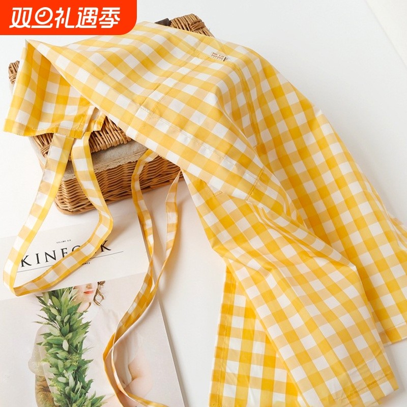 夏天薄款围裙厨房家用超薄防水防油女透气夏季2024新款做饭格子