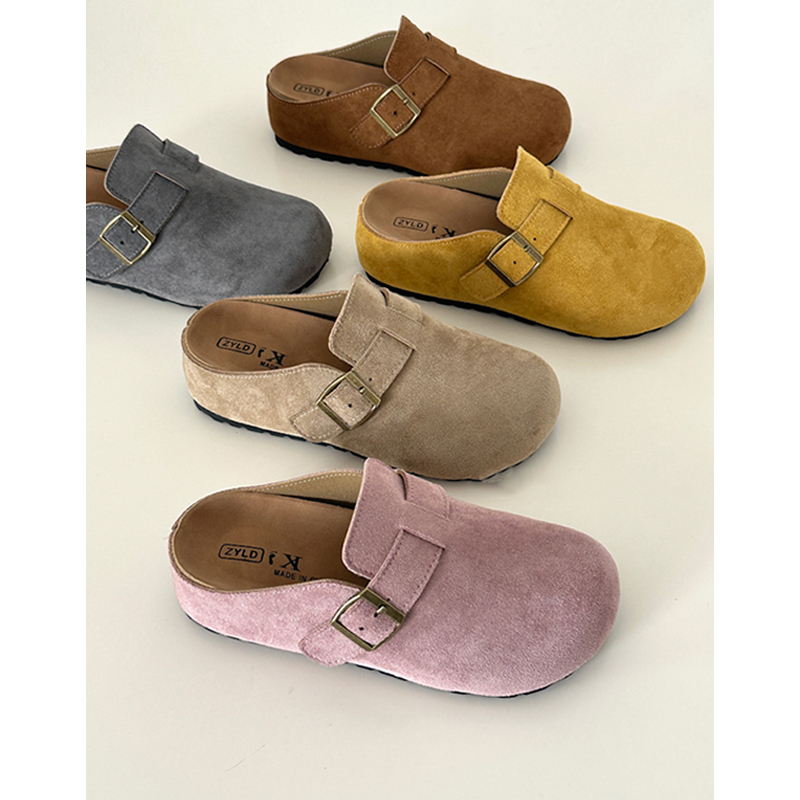 5cm内增高勃肯半拖鞋女圆头百搭休闲懒人一脚蹬包头拖鞋高跟单鞋